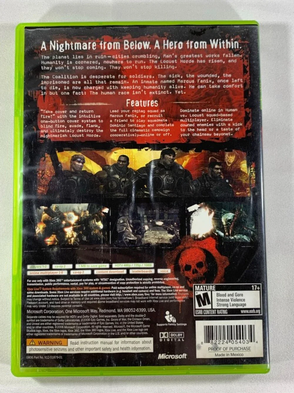 Gears Of War Xbox 360 Video Game Vtg 2006 Microsoft Complete 17+ Tested